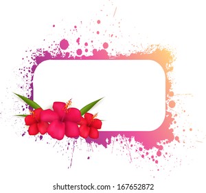Colorful grunge frame with hibiscus flowers