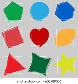 colorful grunge frames, geometric figures for design, hand drawn banners