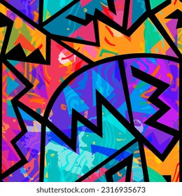 Colorful grunge graffiti seamless pattern