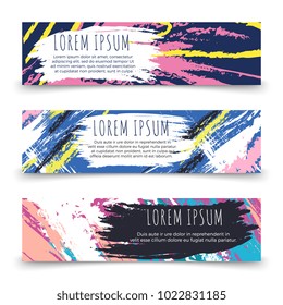 Colorful grunge horizontal banner templates vector. Illustration of banner colored grunge card collection