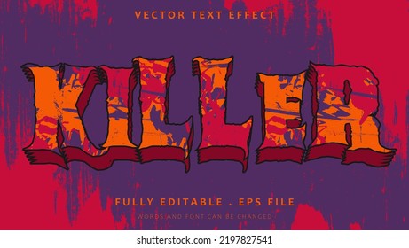 Colorful Grunge Horror Word Killer Editable Text Effect Design Template. Effect Saved In Graphic Style