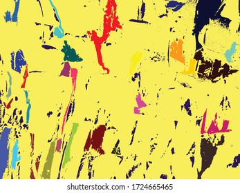 colorful grunge paint splash on yellow background vector EPS 10