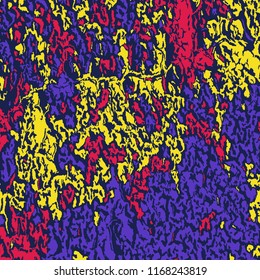 Colorful Grunge Pattern. Abstract Multicolor Vector Texture with Scratched Lines, Spots and Blobs for Card, Print, Mobile Applications. Retro Rough Colored Pattern with Different Elements.