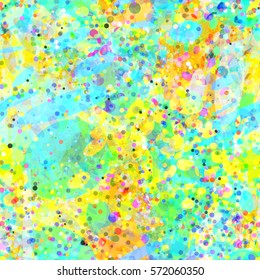 Colorful grunge seamless background with small circles. Polka dot pattern. Watercolor effect. Blots and stains, splatter texture for home decor, wrapping paper, textile.