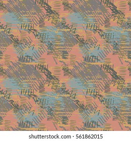 Colorful grunge seamless pattern with abstract hand drawn brush strokes and paint splashes. Messy infinity texture, modern grungy background. Vector illustration. 