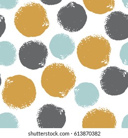 Colorful grunge seamless pattern with abstract hand drawn  round brush strokes, paint splashes, circles, dots, geometrical shapes. Messy infinity texture, modern grungy background.Vector illustration.