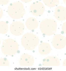 Colorful grunge seamless pattern with abstract hand drawn round brush strokes, paint splashes, circles, dots, stars, triangles, geometrical shapes. Messy infinity texture, grungy background.Vector