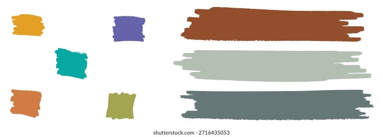 Formas cuadradas y rectangulares de Grunge coloridas sobre fondo blanco, Fondo de trazo de pincel de caja dibujado a mano, Marco de cuadro de texto, Ilustración vectorial de bordes Grunge