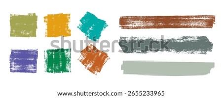 Colorful Grunge square and rectangle shapes on white background, Hand drawn Box brush stroke background, Text box frame, Grunge borders Vector illustration