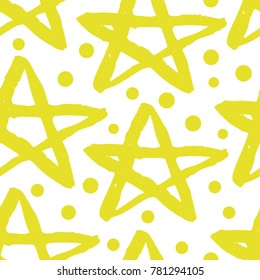 Colorful Grunge Star Seamless Pattern. Wrapping Paper. Geometrical Background. Vector Illustration.