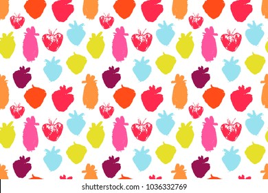 Colorful grunge strawberry seamless pattern. Fruit background. Vector illustration.