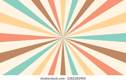 Colorful grunge sunburst. Vector illustration. Colorful 60s and 70s stripes style vector illustration design.