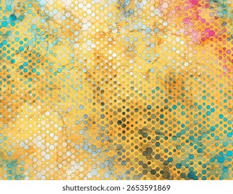 Colorful grunge texture background with hexagonal abstract pattern. Retro geometric tech vector design