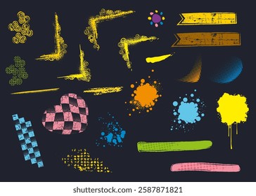 Colorful Grunge Vector Elements on Black Background