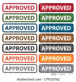 Colorful Grungy Approved Stamp, Button, Label or Icon Isolated on White Background