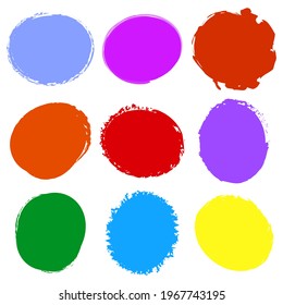 Colorful grungy, grunge texture circle, oval abstract element. Ink spot, stain, blob, blotch, splash, splatter watercolor, paint vector element