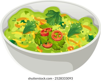 Colorful guacamole with herbs and vegetables