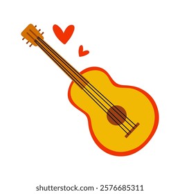 A Colorful Guitar with Hearts Emblematic Symbol of Music and Love, Uniting People Everywhere