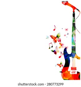Colorful guitar with microphone background