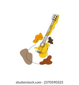 Colorful guitar on white background. Line art style. Cute multicolored vector illustration: beige, orange, brown and yellow colors	