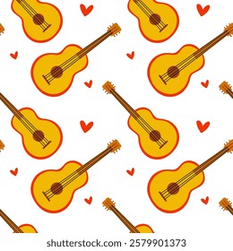 A colorful guitar pattern featuring hearts, embodying a lively and joyful aesthetic style
