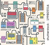Colorful guitar pedals seamless pattern. Hand drawn. Vector illustration.