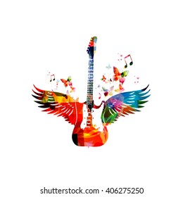 Colorful guitar with wings