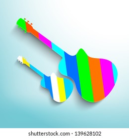 Colorful Guitars on blue background.