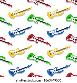Colorful guitars on white background seamless pattern. Vector illustration.