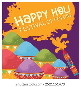 Bunte Gulal für Holi. Fest der Farben in Indien. Holi-Hai-Konzept. Flache Vektorgrafik.