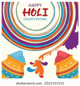 Bunte Gulal für Holi-Feiern. Festival der Farben in Indien. Holi-Hai-Konzept. Flache Vektorgrafik.