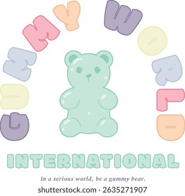 Colorful Gummy Bear Illustration – Cute Candy Clipart  -  This fun candy-themed artwork is perfect for children's designs, pajamas, branding, packaging, party invitations, and digital content.