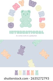 Colorful Gummy Bear Illustration and Repeat Pattern – Cute Candy Clipart - Fun candy-themed artwork is perfect for children's designs, pajamas, branding, packaging, party invitations, and digital.