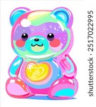 Colorful gummy bear. Jelly bear fruit gummy. Vector isolated illustration.