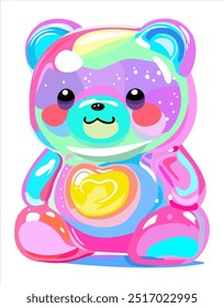 Colorful gummy bear. Jelly bear fruit gummy. Vector isolated illustration.