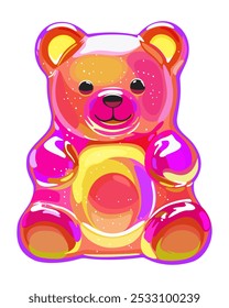 Urso de goma colorido. Geleia de urso de frutas goma. Ilustração isolada de vetor.