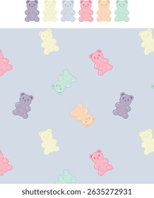 Colorful Gummy Bear Repeat Pattern – Cute Candy Clipart - Fun candy-themed artwork is perfect for children's designs, pajamas, branding, packaging, party invitations, and digital content.