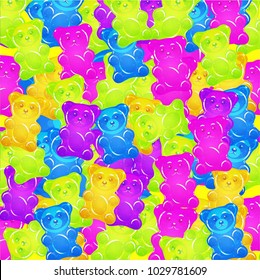 colorful gummy bears candies background. Sweets vector pattern.