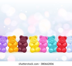 Colorful colorful gummy bears candies background. Sweets vector illustration.