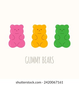 Colorful gummy bears. Flat style simple  sweets. Vector