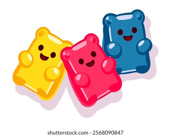 Colorful gummy bears. Jelly bear fruit gummies. Vector isolated illustration.