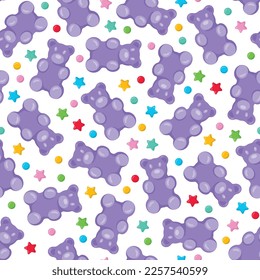 Colorful gummy bears seamless pattern, gummy candies. Bright jelly sweets background. Vector illustration