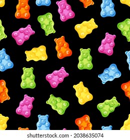 Colorful gummy and Jelly Bears. Fruit and delicious sweets. Cartoon style. Seamless Pattern, Background, Wallpaper. Vector