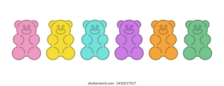 Colorful gummy jelly bears set. Vector cartoon illustration in white background