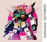 colorful gundam robot 80s  illustration