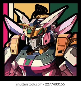 colorful gundam robot 80s  illustration