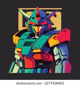 colorful gundam robot 80s  illustration svg