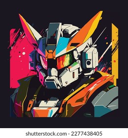 colorful gundam robot 80s  illustration