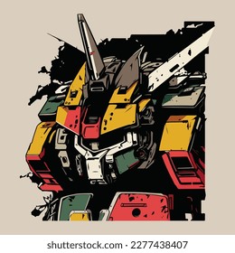 colorful gundam robot 80s  illustration