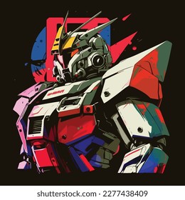 colorful gundam robot 80s  illustration